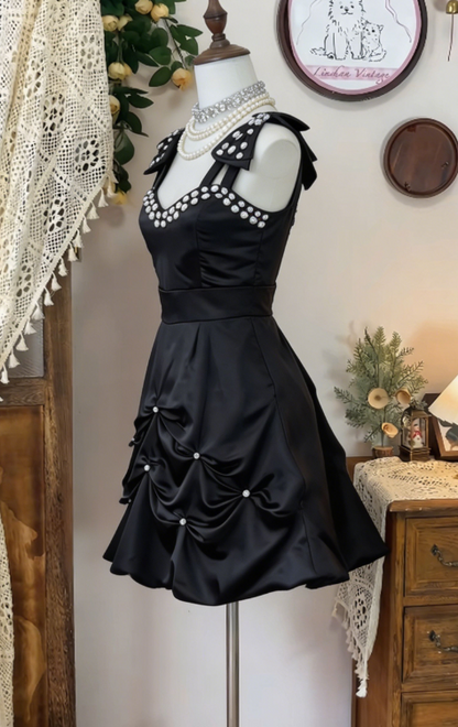 Chic Homecoming Dress V Neck Rinestone Pearl Bowknot Back to School Outfits Party Dress  D6615