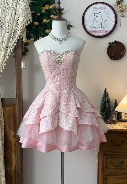 Chic Homecoming Dress Sweetheart Rinestone Cascade Back to School Outfits Party Dress  D6628