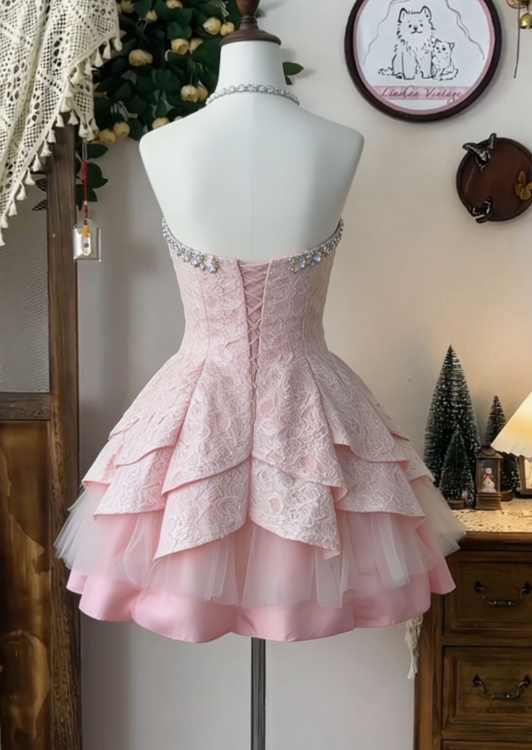 Chic Homecoming Dress Sweetheart Rinestone Cascade Back to School Outfits Party Dress  D6628