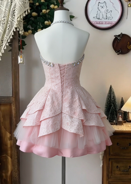 Chic Homecoming Dress Sweetheart Rinestone Cascade Back to School Outfits Party Dress  D6628