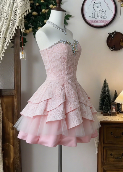 Chic Homecoming Dress Sweetheart Rinestone Cascade Back to School Outfits Party Dress  D6628