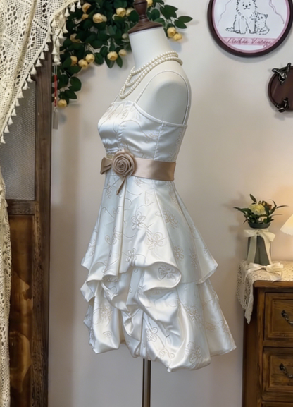 Sweet Homecoming Dress Spaghetti Strap Flower Cascade Back to School Outfits Party Dress  D6632