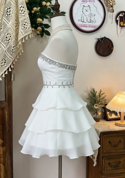 Chic Homecoming Dress Sweetheart Rinestone Cascade Back to School Outfits Party Dress  D6623