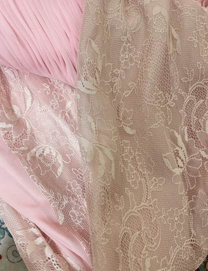 Classy V Neck Pink Lace Chiffon Mermaid Long Wedding Guest Dress Formal Prom Dress Party Gown