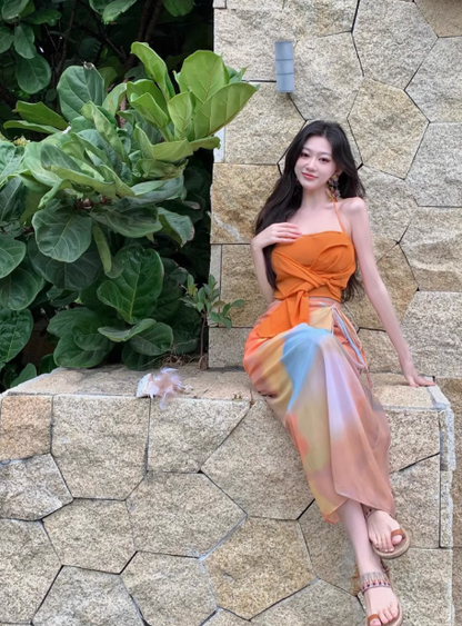 Travel high-end wear holiday style suit female seaside photo sexy two-piece suit R0237