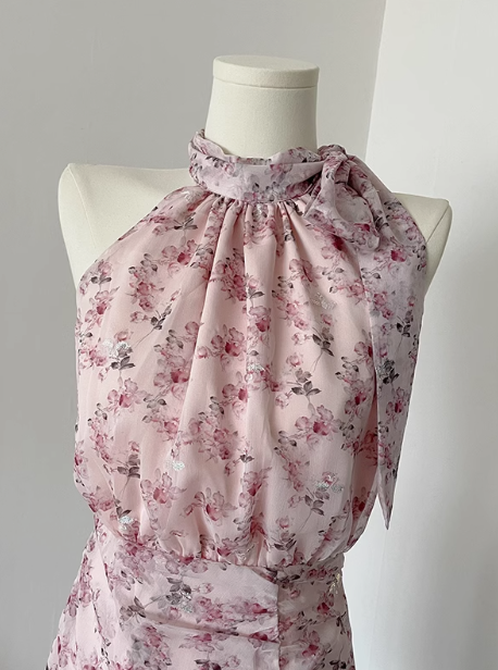 French style gentle halter neck dress with straps fairy skirt R0258