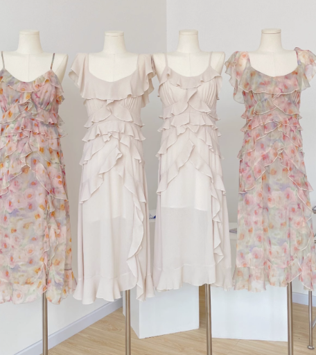 Suspender dress for women high-end summer pure French style sleeveless floral v-neck chiffon dress R0260