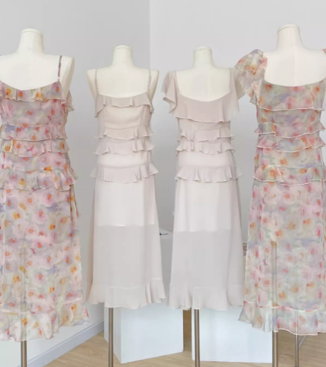 Suspender dress for women high-end summer pure French style sleeveless floral v-neck chiffon dress R0260