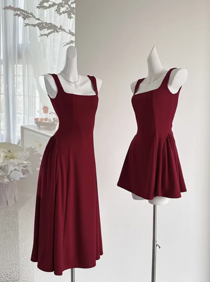 Temperament red U-neck suspender dress female 2025 new French niche high-end a-style skirt R0265