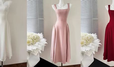 Temperament red U-neck suspender dress female 2025 new French niche high-end a-style skirt R0265
