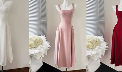 Temperament red U-neck suspender dress female 2025 new French niche high-end a-style skirt R0265