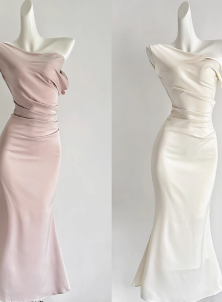Swing collar off-shoulder dress French style women's three-color waist fishtail skirt women R0269