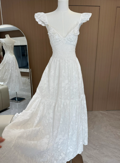 2025 Spring and Summer New Slimming Skirt Cotton Rope Embroidery Flower Lace Holiday Dress R0271