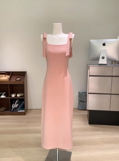 Slim Fit Bowknot Vest Waisted Fashionable Long Dress Women R0273