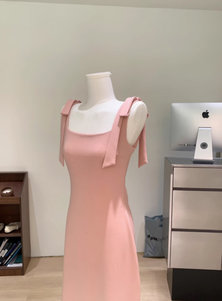 Slim Fit Bowknot Vest Waisted Fashionable Long Dress Women R0273