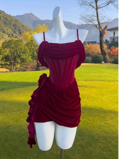 Vintage Burgundy Spaghetti Strap Sheath Party Dresses Homecoming Dresses, D1337