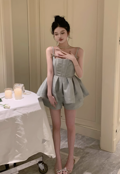 Cute Fashion Gray Spaghetti Strap Design A-line Satin Party Dress Homecoming Dress, D1396