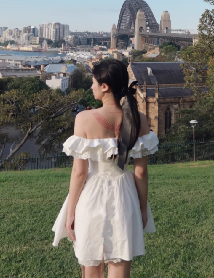Simple White Off-the-shoulder Lace Bow Design A-line Party Dress Homecoming Dress, D1374