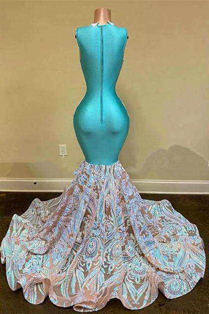 Sparkly Mermaid Glitter Floral Lace Floor-Length Prom Dress,BL2143