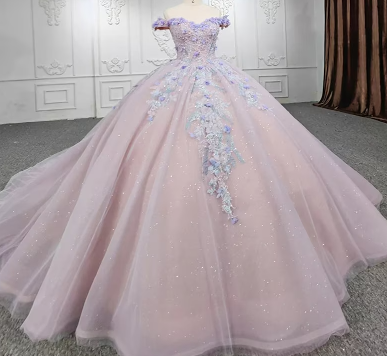 Sweetheart Off The Shoulder Beaded Floral Appliqué Quinceañera Ball Gown