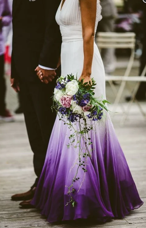 V neck Ombre Formal Prom Dress A Line Wedding Dress Party Gown