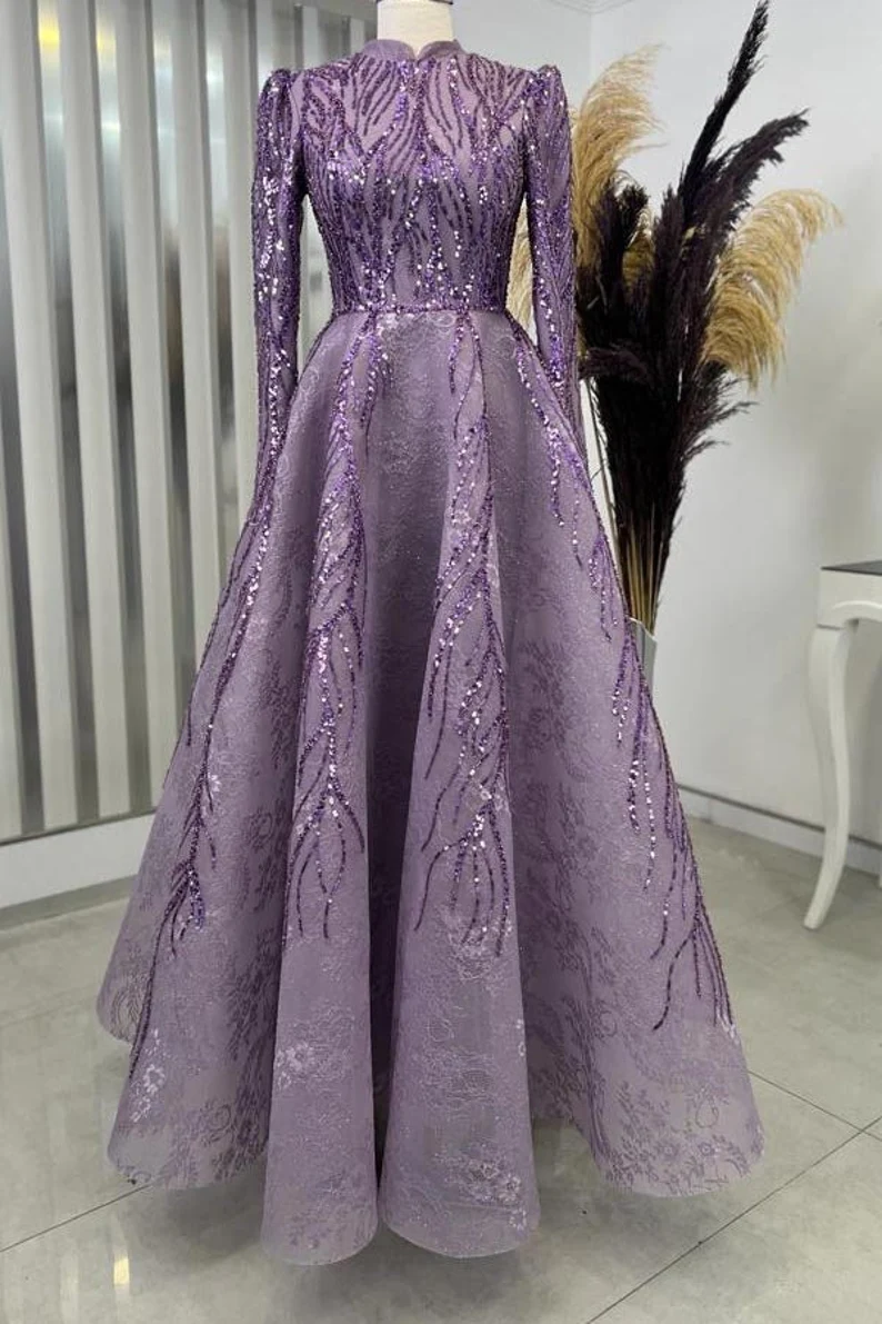 Embroidered Wedding Dress Muslim Evening Gown Prom Dress