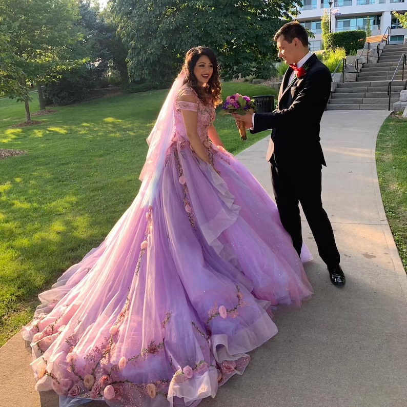 Wedding Dress Quince Gown with train Charming Prom Dress Ball Gown Evening Dress