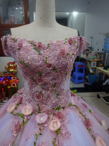 Wedding Dress Quince Gown with train Charming Prom Dress Ball Gown Evening Dress