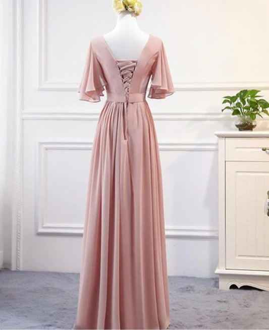 Pink Chiffon Bridesmaid Dresses Long Formal Gowns Pink Party Dresses