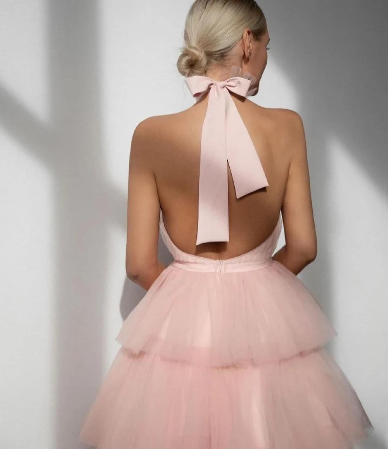 Luxury evening dress with open back, bridesmaid dress, wedding guest dress, birthday woman dress, tea length woman dress   S2324