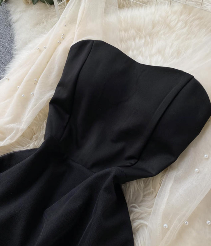 Black A Line Tulle Short Dress Fashion Dress    S4951
