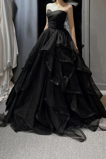 Black Sweetheart Tulle Layers Ball Gown Formal Dresses Black Evening Dress Prom Dress