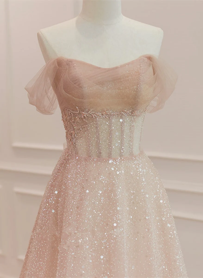 Sparkle Tulle with Beadings Long A-line Formal Dress, Tulle Sweetheart Prom Dress    fg5688