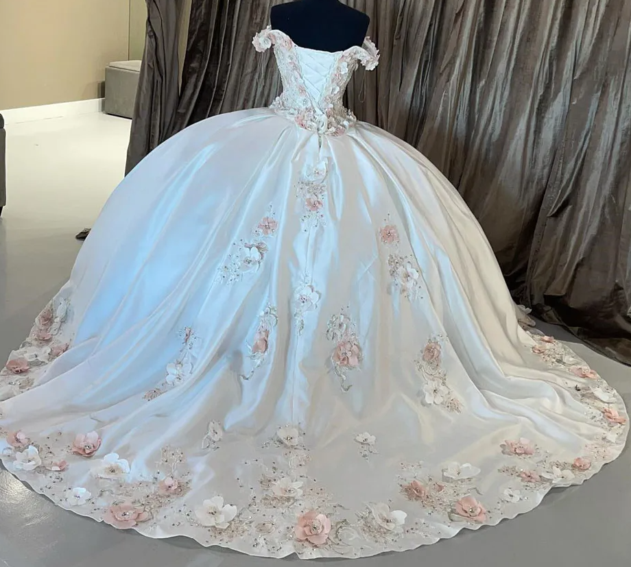 Quinceanera Dress Ball Gown 3D Flowers Appliques Lace Corset Sweet 15 16 Graduation vestidos de 15 anos