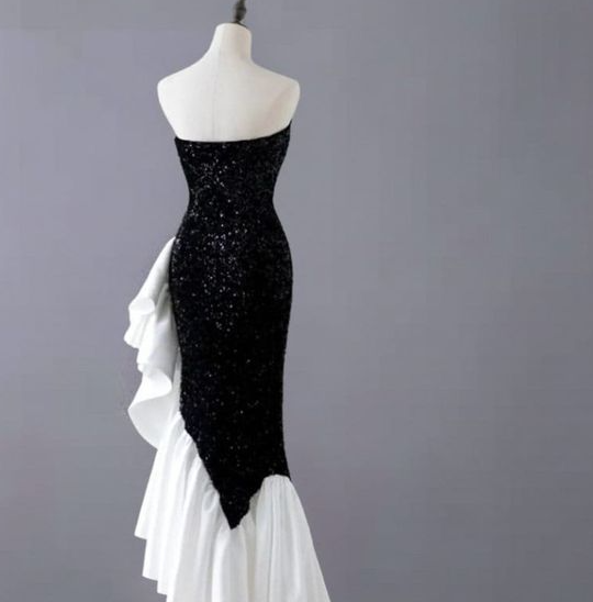Black Sequin Mermaid Dress Party Glitter Dress Strapless Evening Gown For Women