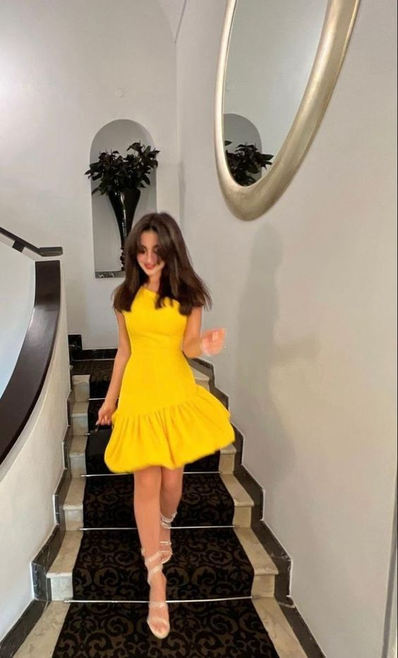 Yellow Sleeveless cocktail Party Dress Formal Short Prom Dresses Tea Length Evening Gowns for Women