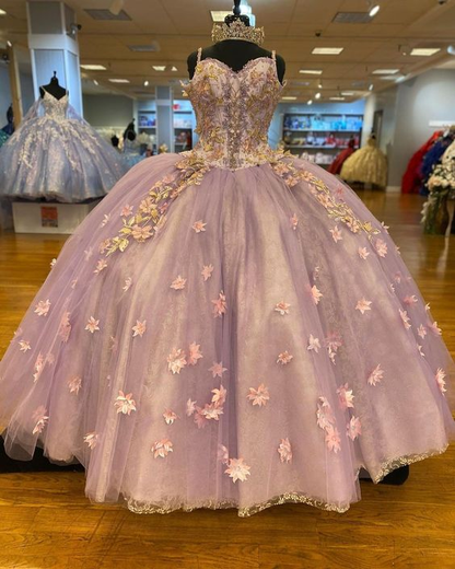 Luxury Lace Flower Quinceanera Dress Beading Tulle Vestidos De 15 Años Sweet 16 Dress Formal Birthday Party Ball Gown