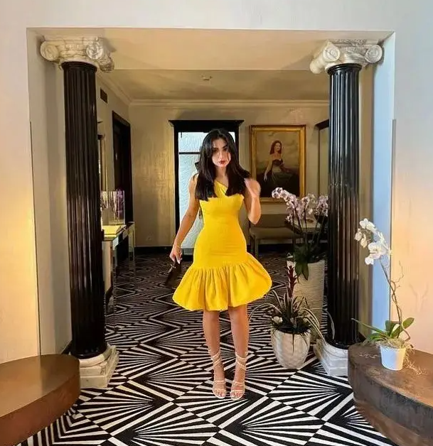 Yellow Sleeveless cocktail Party Dress Formal Short Prom Dresses Tea Length Evening Gowns for Women