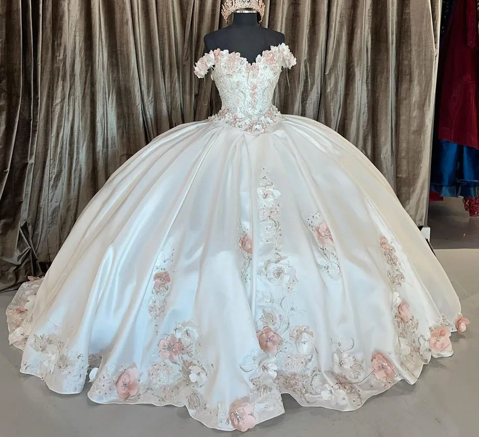 Quinceanera Dress Ball Gown 3D Flowers Appliques Lace Corset Sweet 15 16 Graduation vestidos de 15 anos