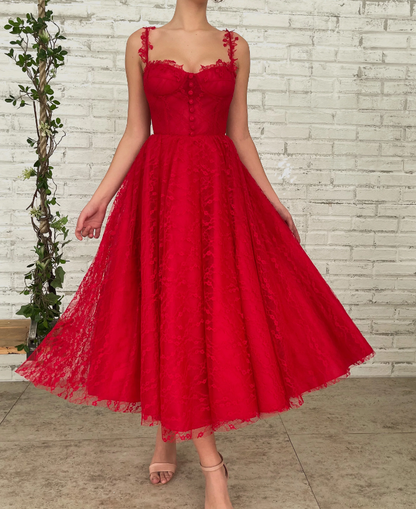 Red Lace Party Prom Dress Tulle Sweet 16 Gown