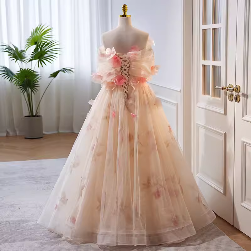Princess Ball Gown Strapless Tulle Long Prom Dress B134