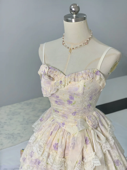 Cute Spaghetti Straps Lace Print Floral Short Formal Birthday Outfits Homecoming Dress Y9405