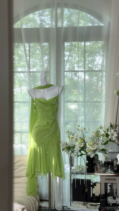 Classy Light Green Chiffon Beaded Mini Birthday Party Dress 6th Grade Homecoming Dress S721