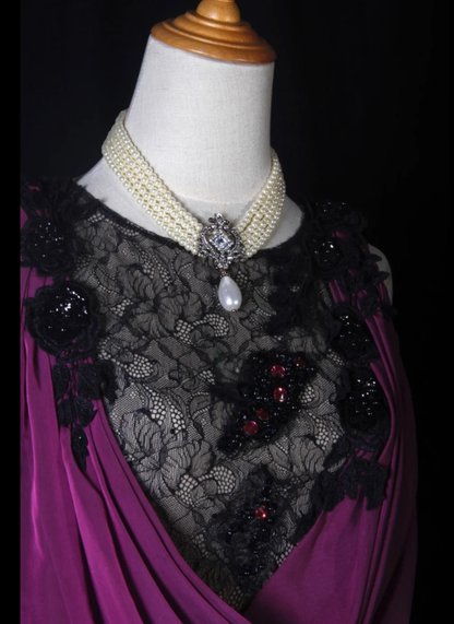 Elegant Sleeveless Purple Chiffon Lace Mermaid Long Party Dress Evening Gown With Beaded
