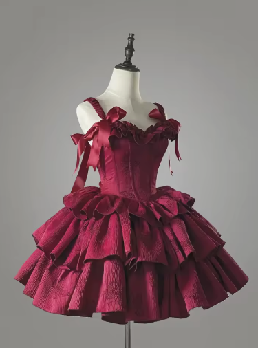 Sweet Satin Multi-Layered Print Floral A Line Homecoming Dress Red Spaghetti Straps Birthday Dress  S448
