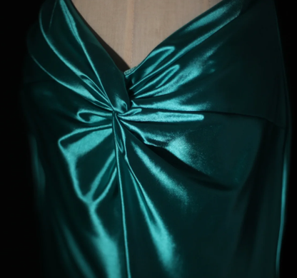 Sexy Green V Neck Satin Mermaid Long Party Dress Backless Wedding Guest Dress D2327