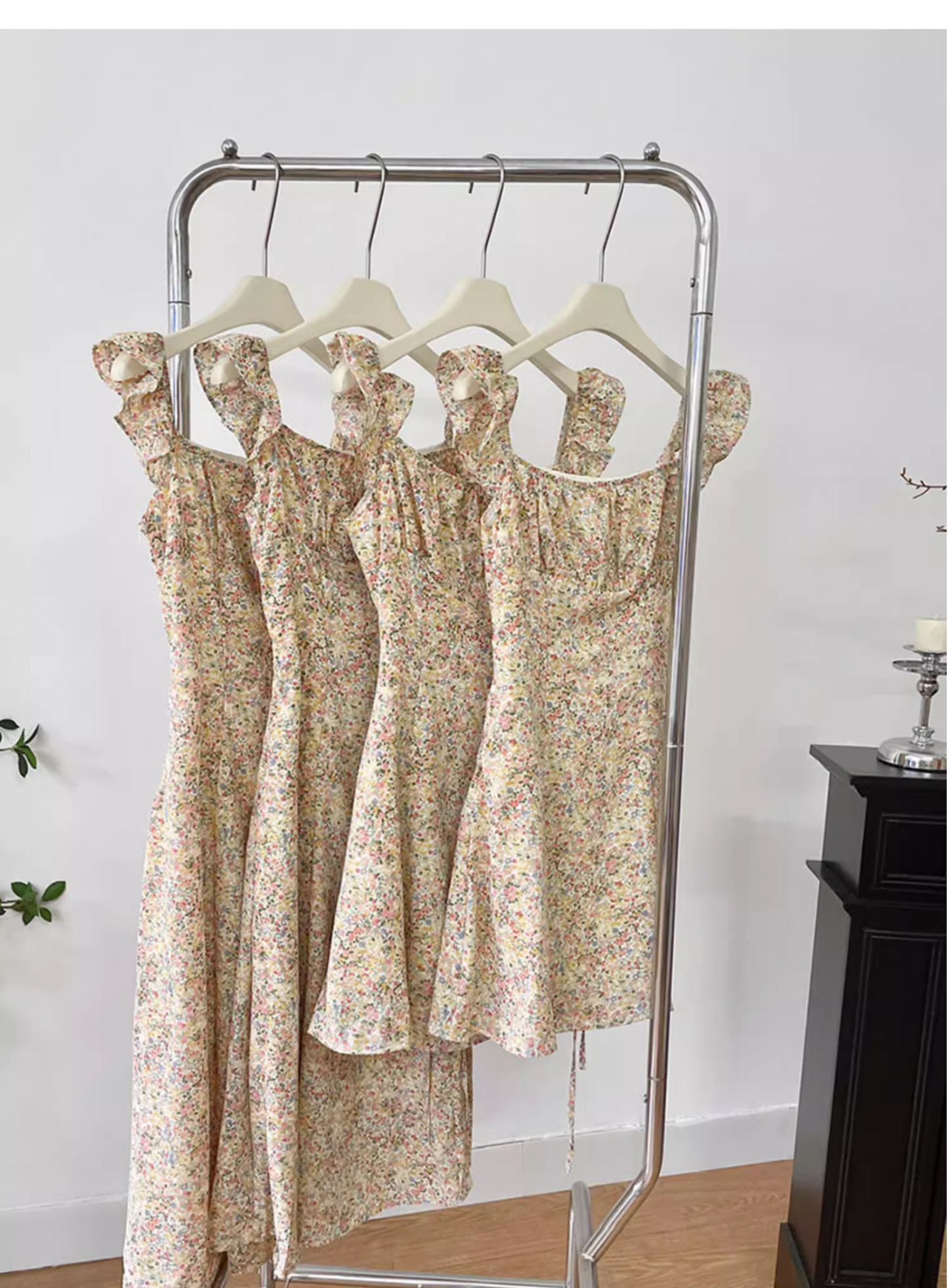 Light Yellow Floral Long Dress Vacation Dress  S223