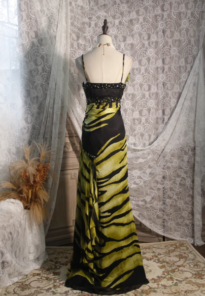 Unique Spaghetti Straps Green Chiffon Beaded Mermaid Long Prom Dress Evening Dress D2251