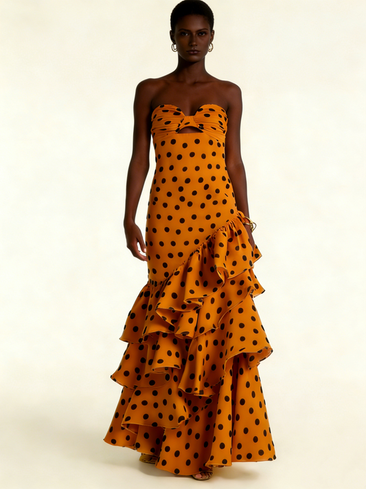 Retro Polka Dots Sweetheart Layers Long Prom Dress Chic Evening Gown, D657
