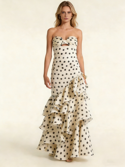 Retro Polka Dots Sweetheart Layers Long Prom Dress Chic Evening Gown, D657